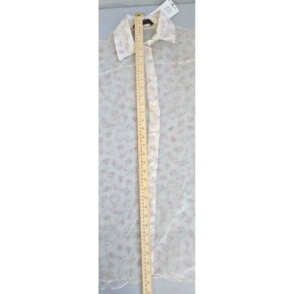 Zara XS Sheer Floral Organza Button-Up Blouse NWT Lightweight Dressy Top - Picture 11 of 16